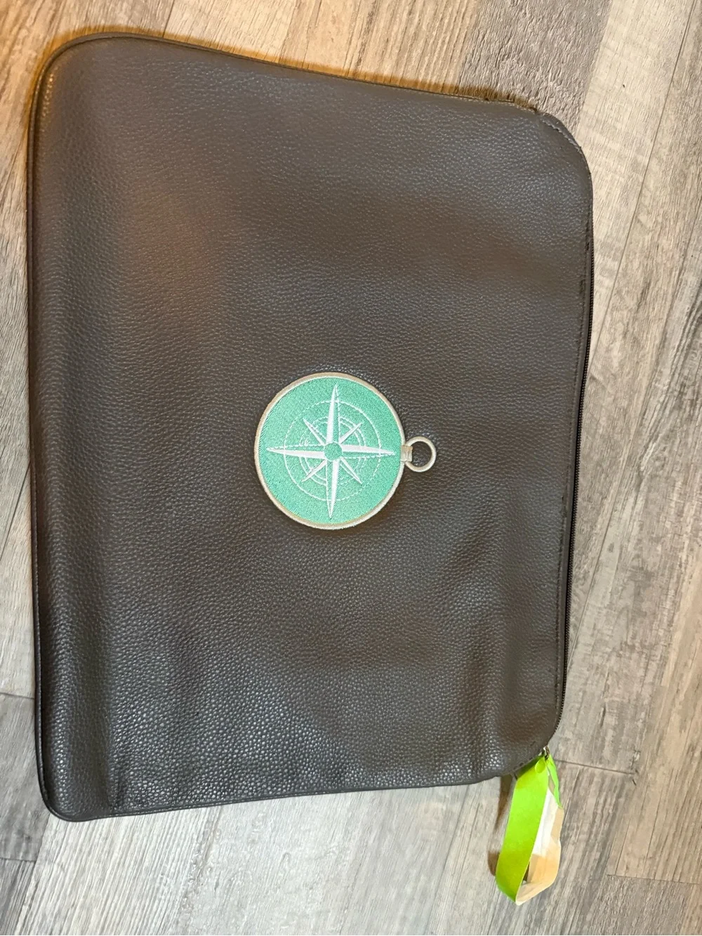 Gray Faux Leather Travel Folio/Laptop Case with Mint Compass Accent
